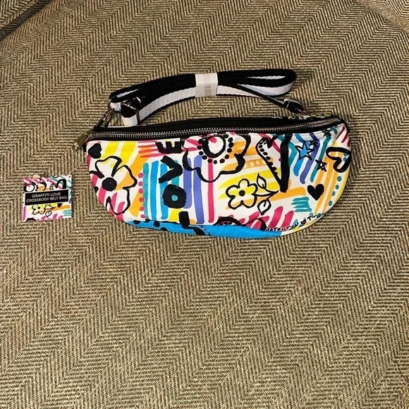 NWT $78 BRIGHTON GRAFFITI LOVE CROSSBODY ZIP BELT BAG TOM CLANCEY DESIGNER - Picture 1 of 9